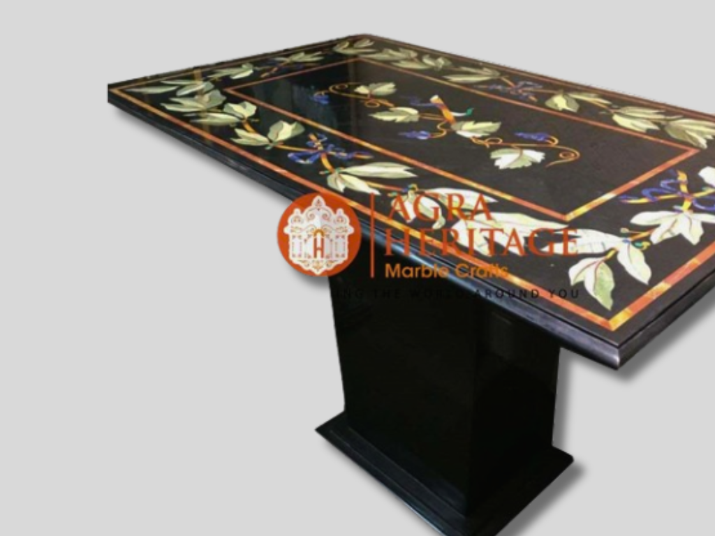 Rectangular Black Marble Dining Stand Inlay Table Top